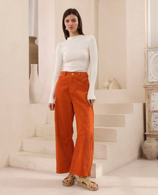 Iris Maxi | Becky Barrel Cordroy Jeans | Rust