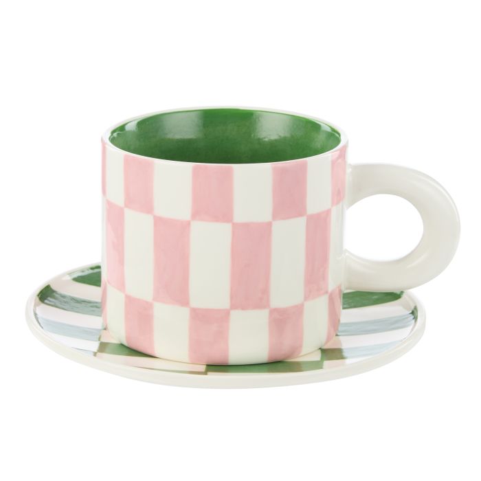 Check Mug & Plate Set | Pink/Green