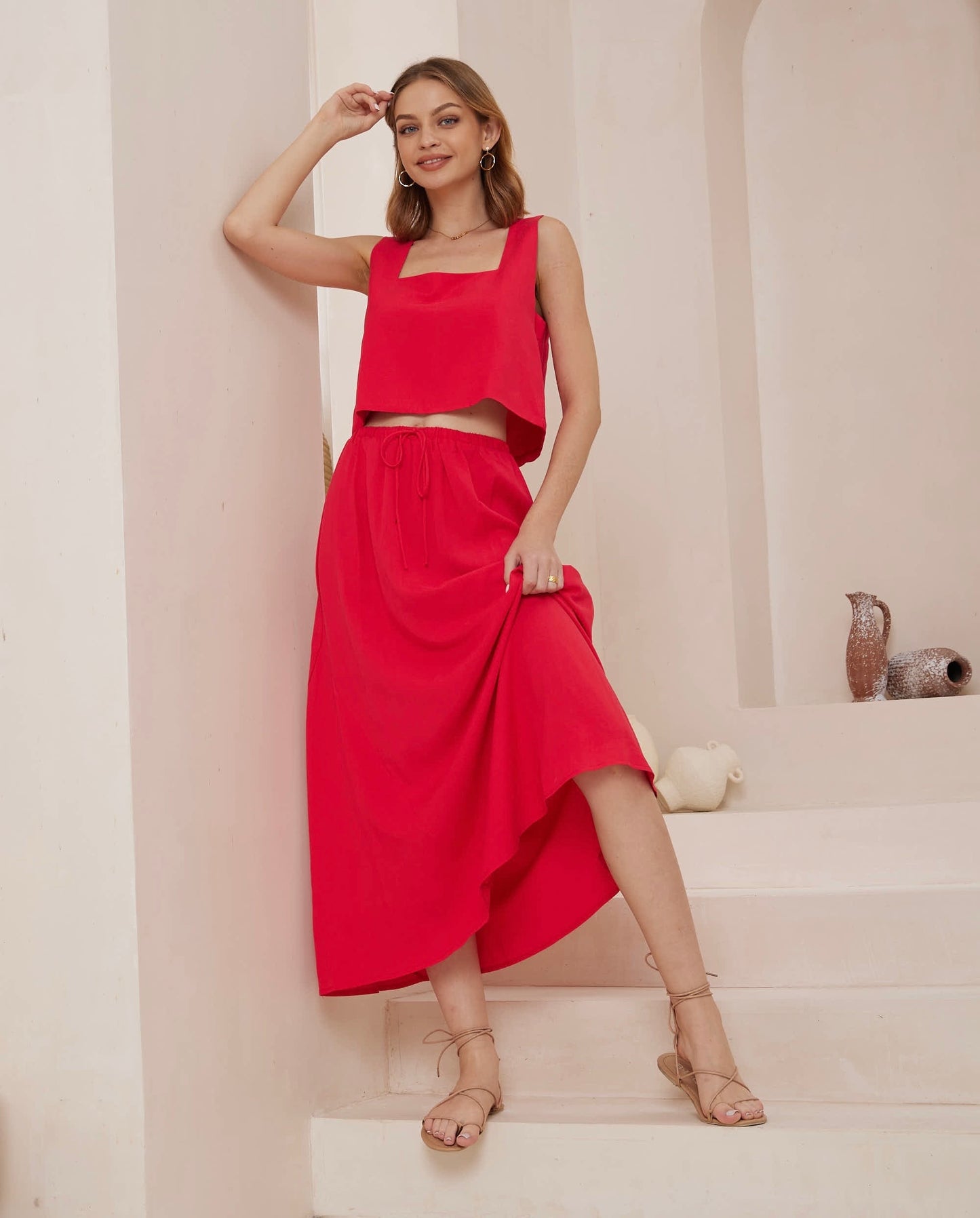 Julia linen Skirt | Cherry Red