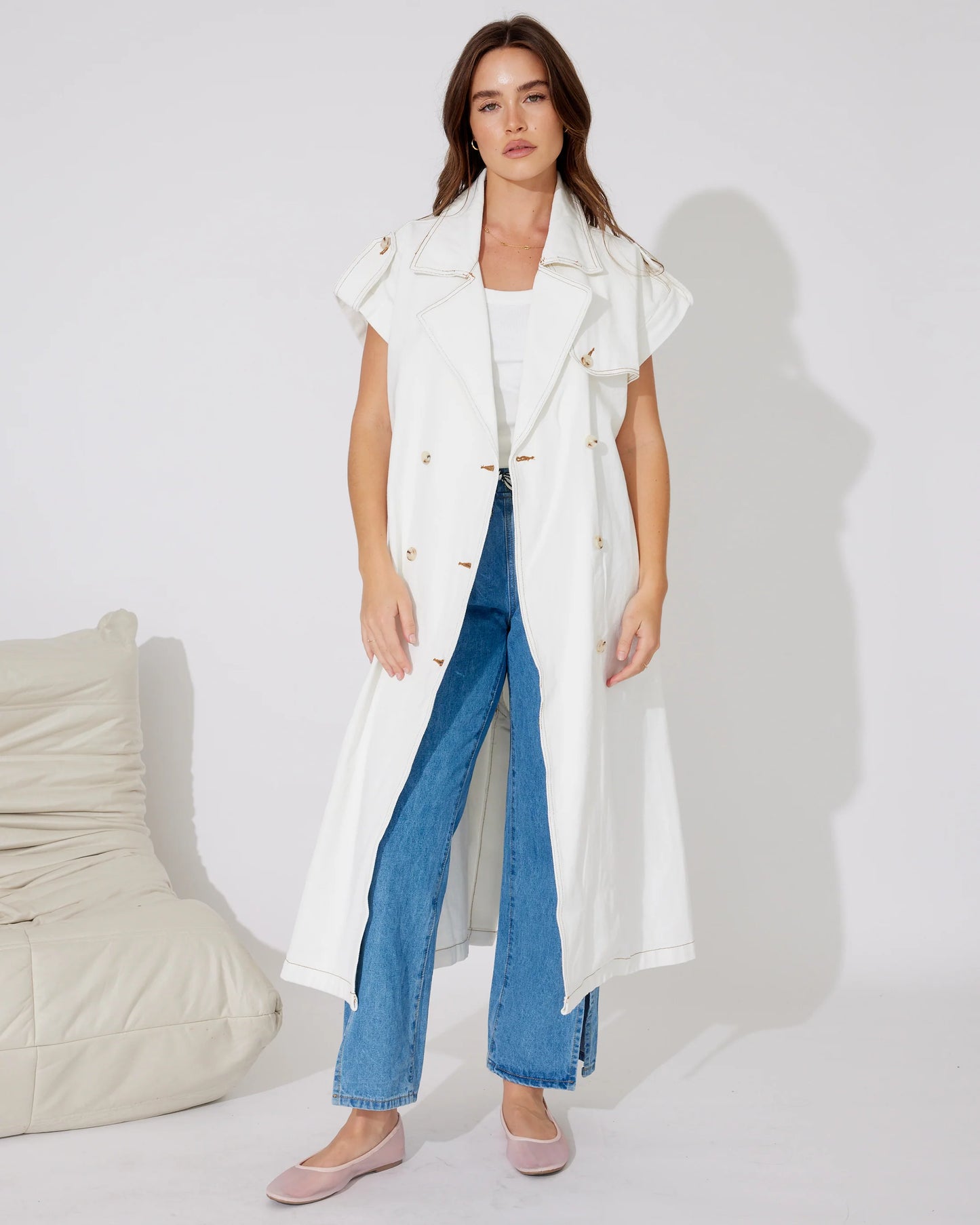 Bella Denim Trench/Dress | White