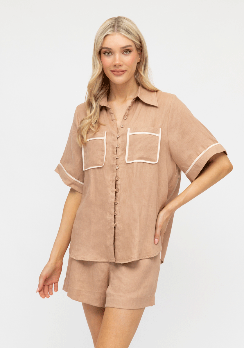 Teresa Linen Shorts | Camel