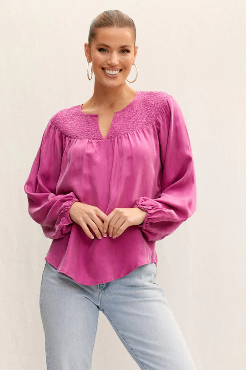 Adley Shirring Neck Cupro Top | Purple