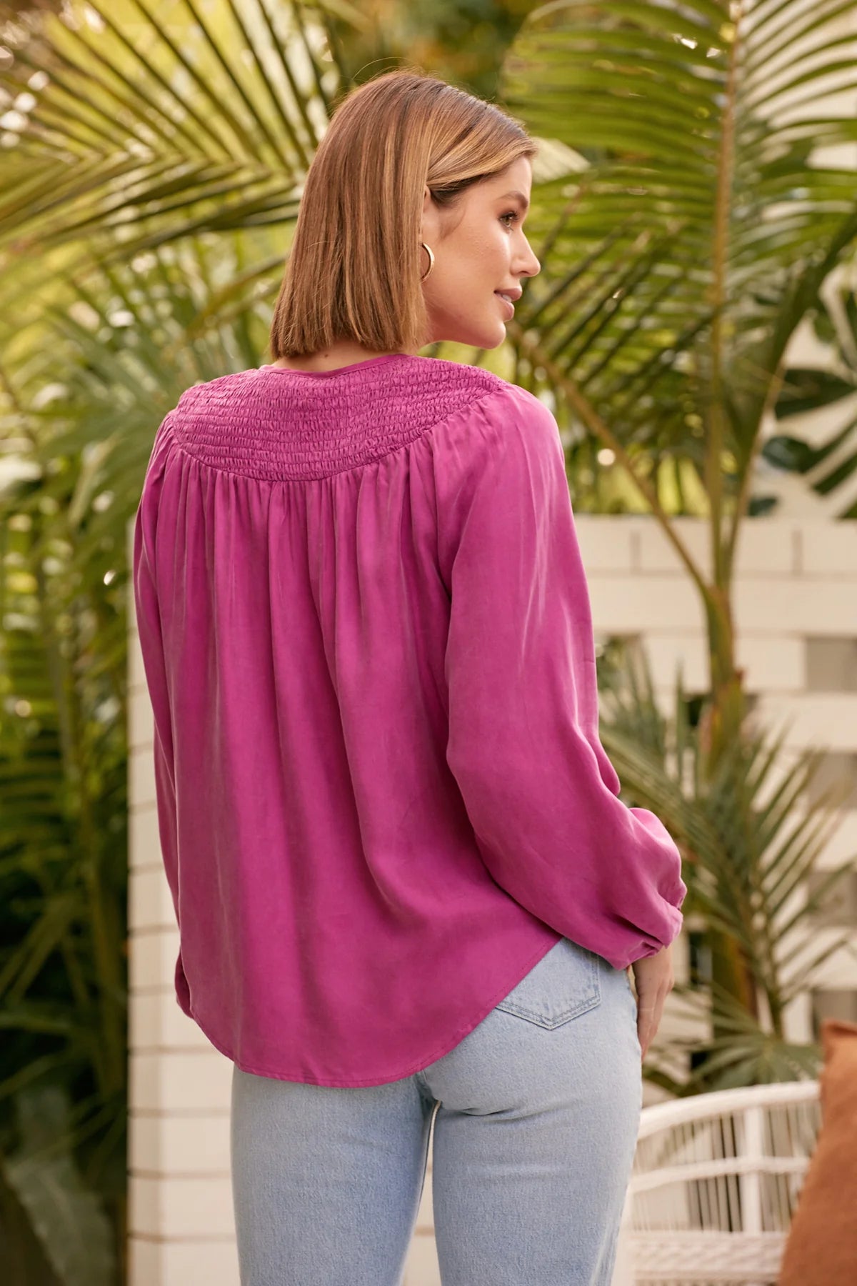 Adley Shirring Neck Cupro Top | Purple