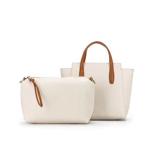 Vienna 2 piece Handbag Set | White/Tan