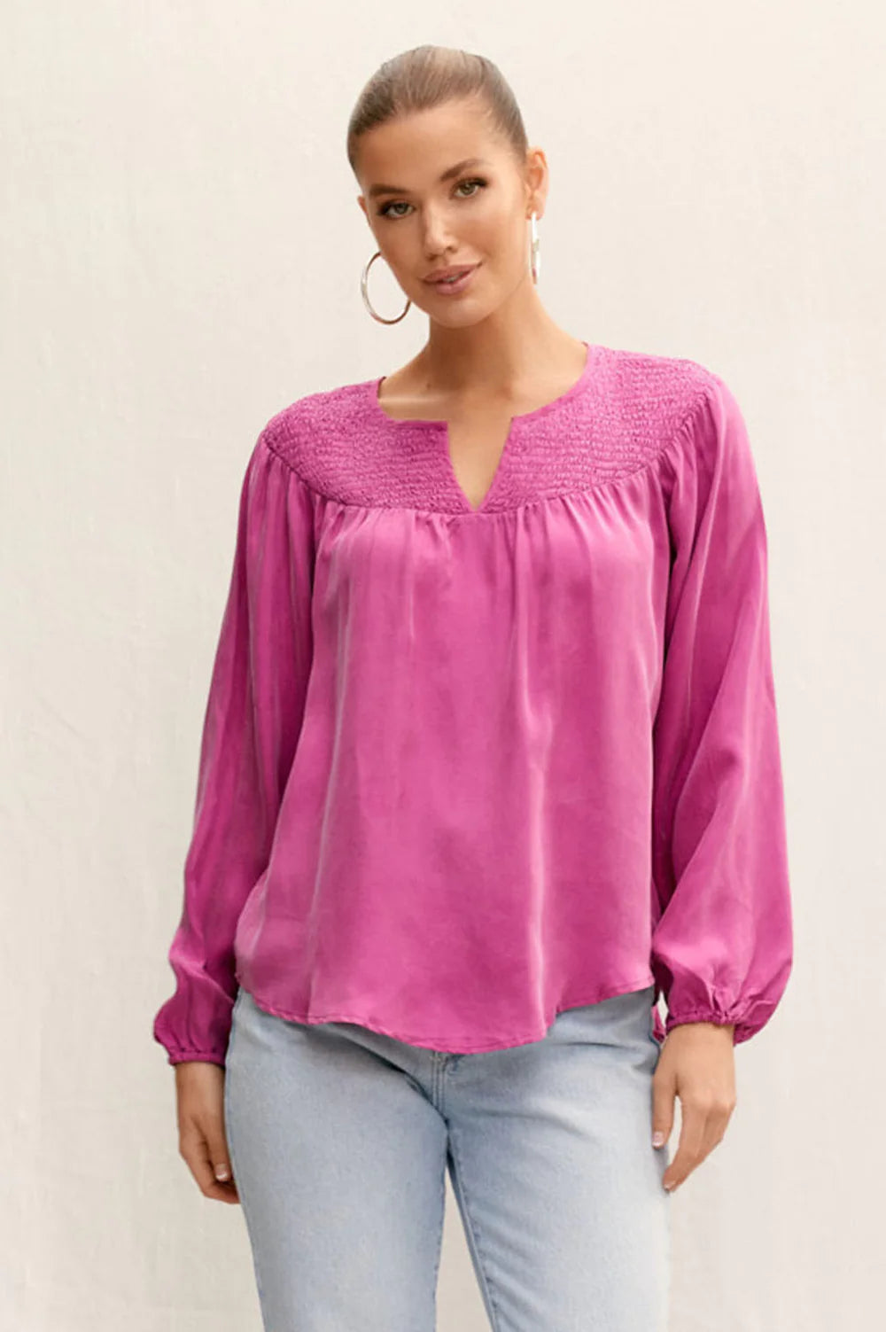 Adley Shirring Neck Cupro Top | Purple