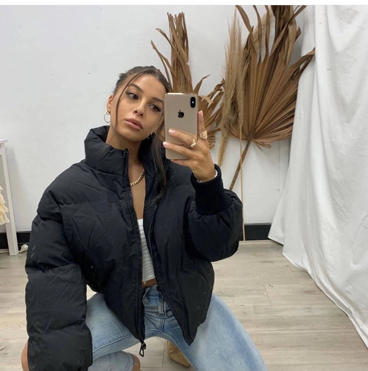 Pink Diamond Davina Puffer Jacket in Black lil birdie boutique