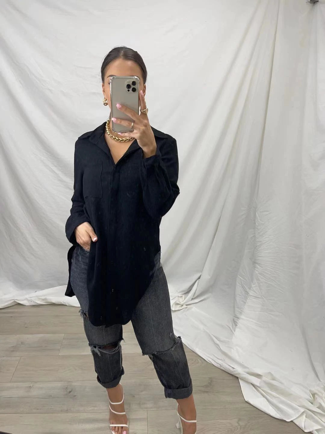 Pink Diamond | Black Button Up Shirt