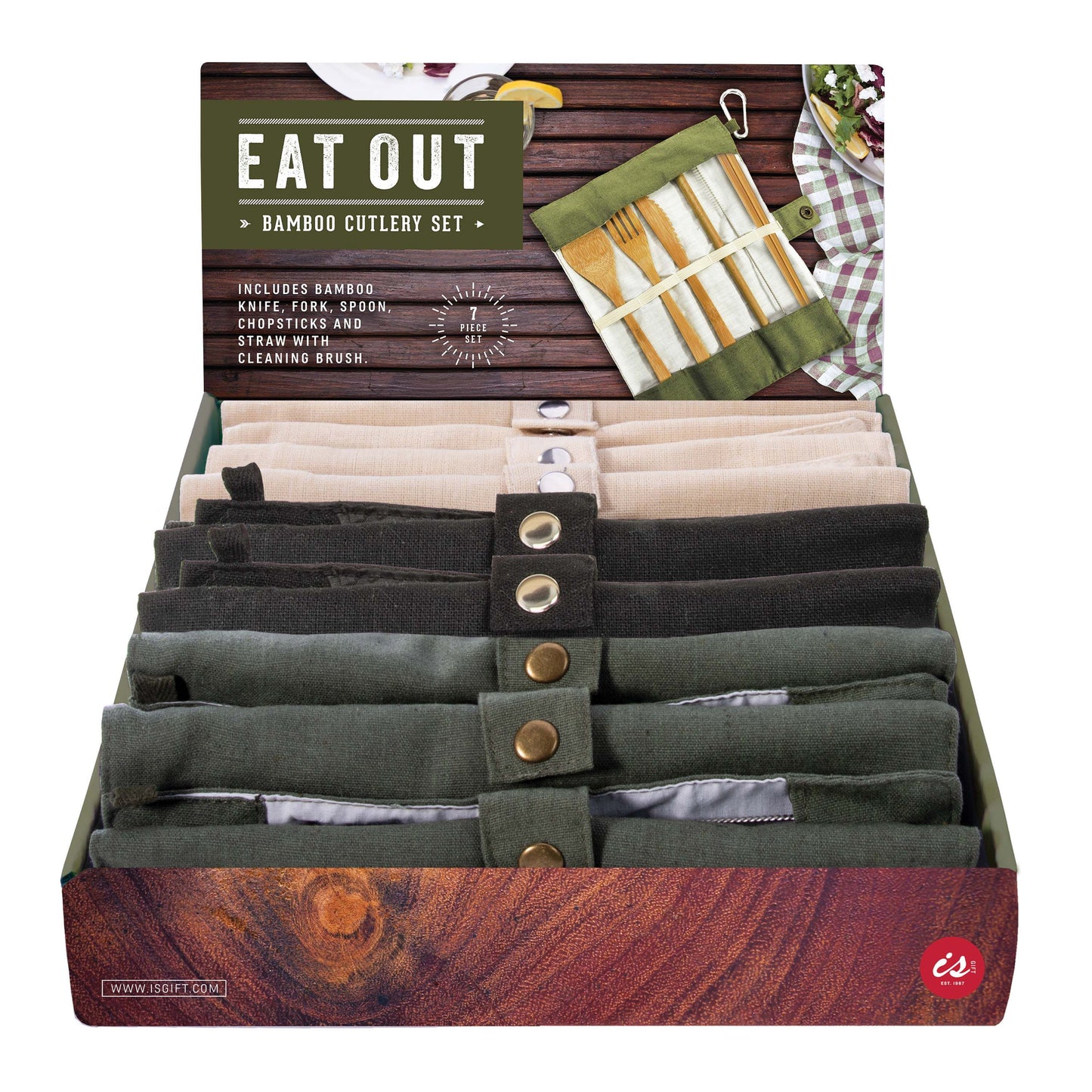 Bamboo Travel Cutlery Set | Khaki/Cream/Black
