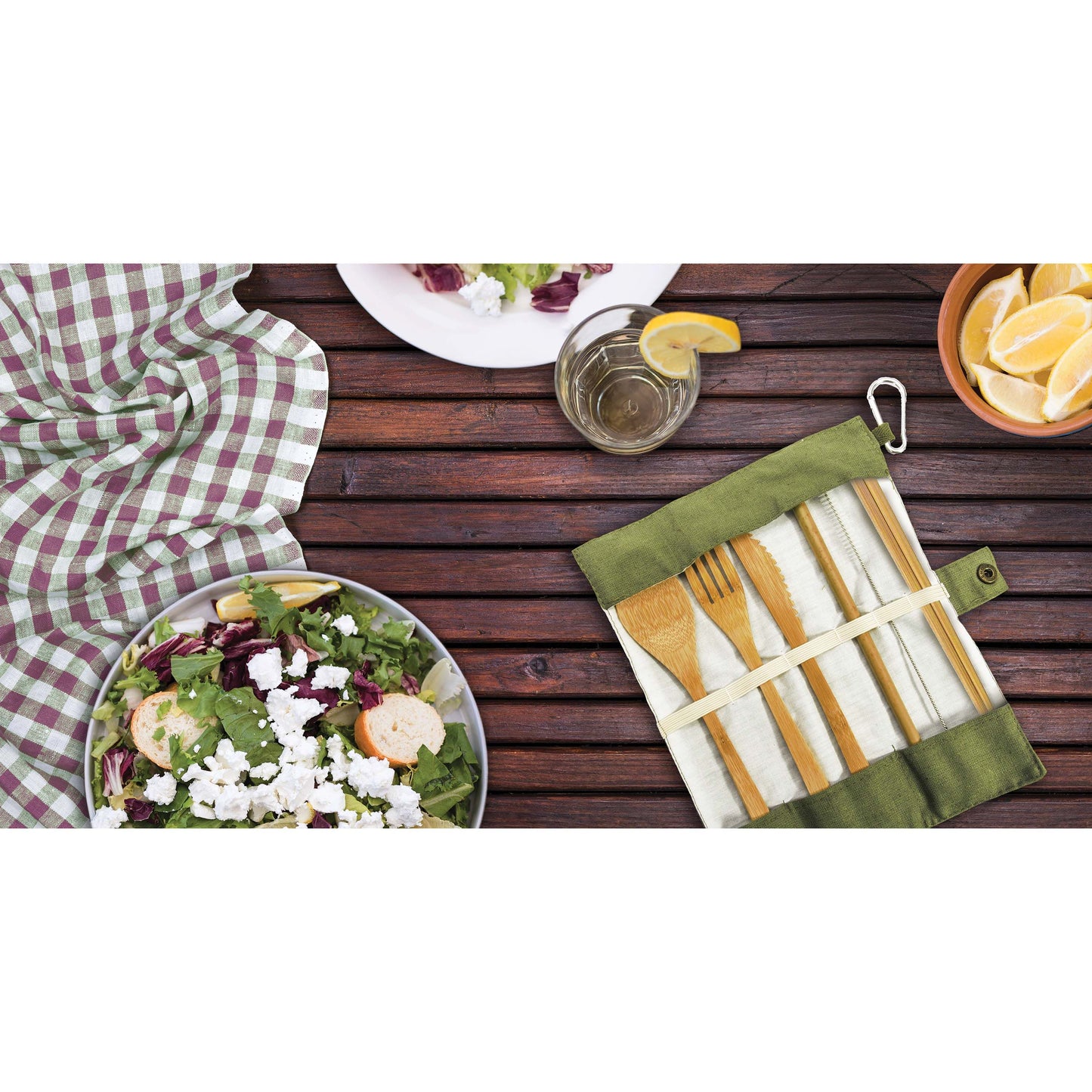 Bamboo Travel Cutlery Set | Khaki/Cream/Black