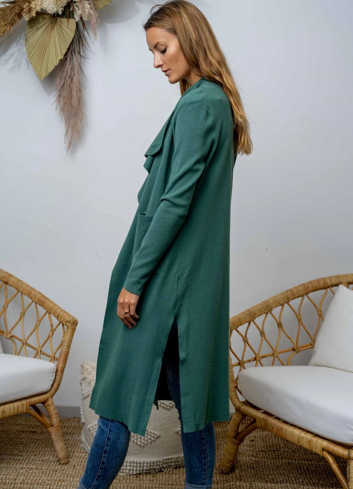 Iris Maxi | Waterfall Front Cardi in Green