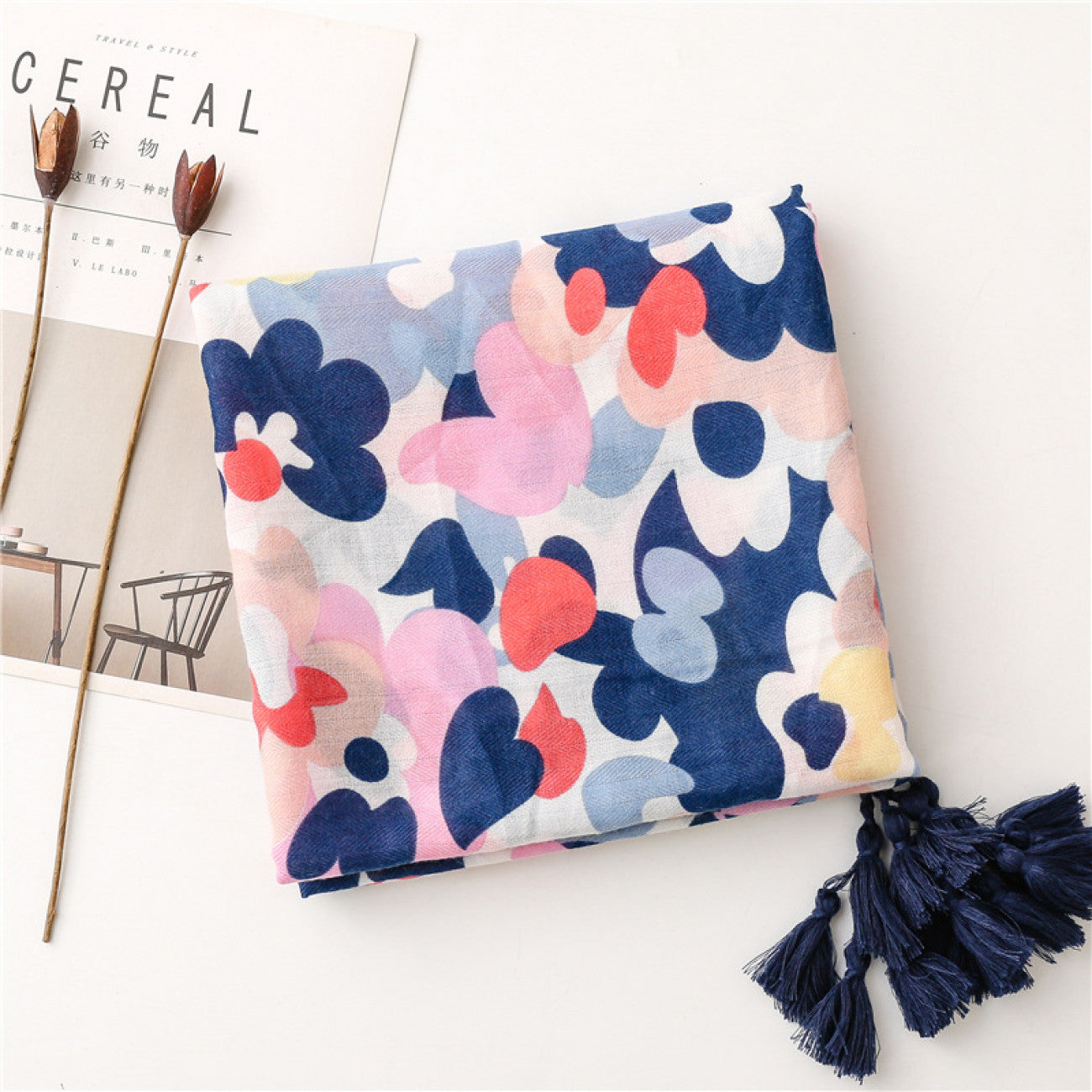Pink & Navy Floral Scarf