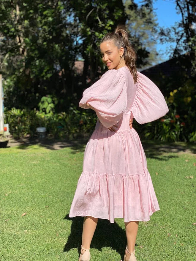Amelia Balloon Sleeve Dress | Pink