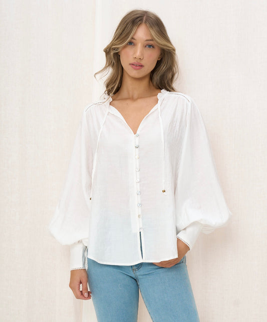 Kate Long Sleeve Shirt | White