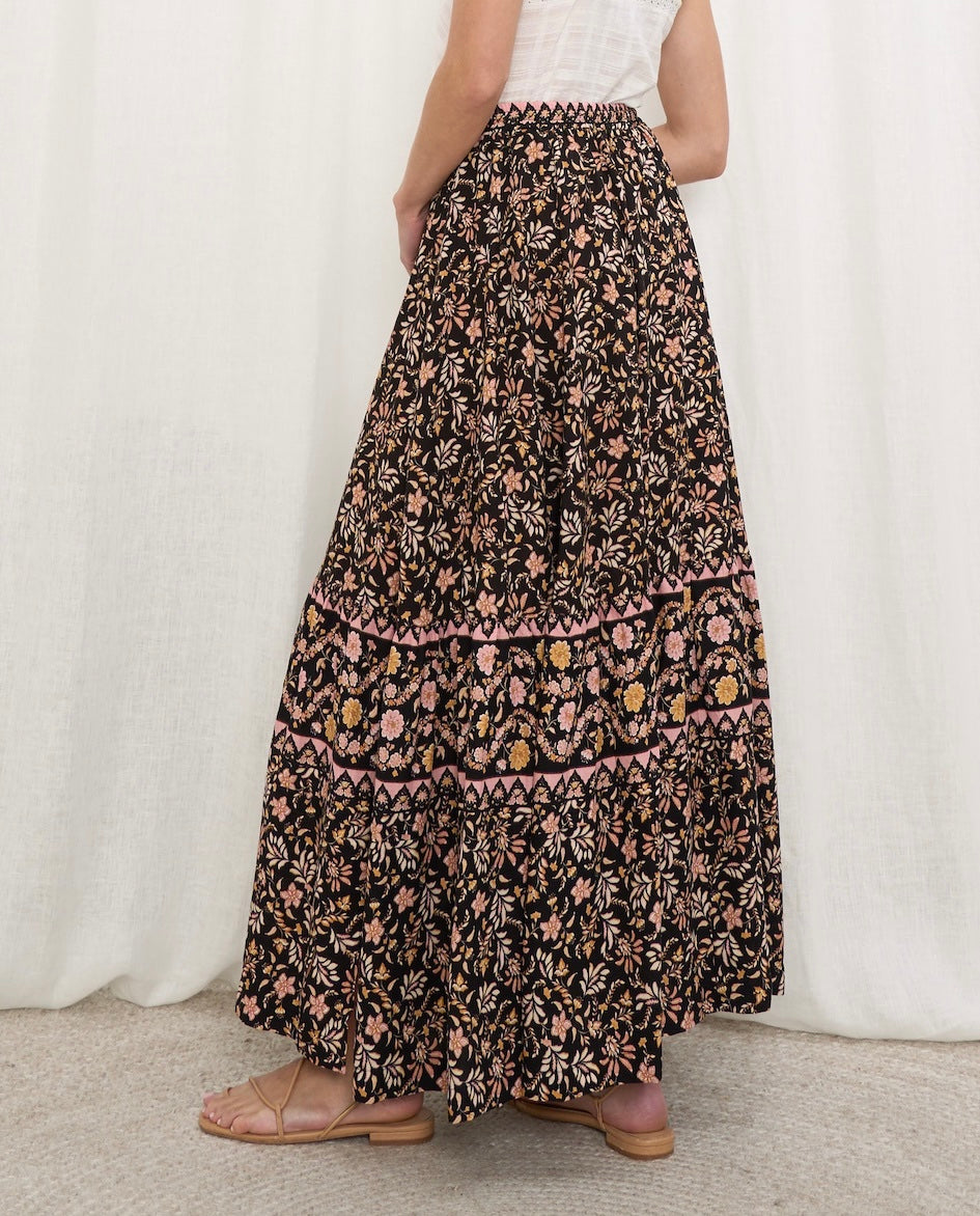 Haley Black Print Maxi Skirt