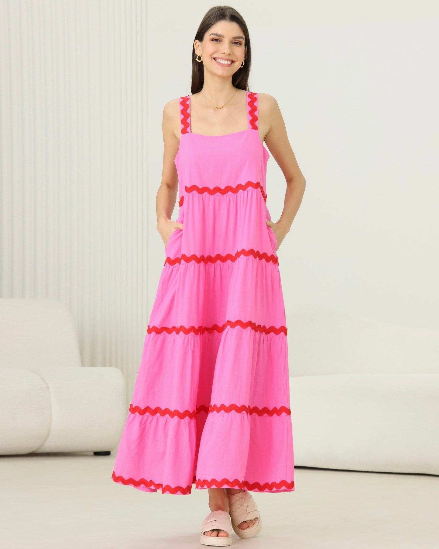 Iris Maxi Ric Rac Pink Maxi Dress lil'birdie boutique