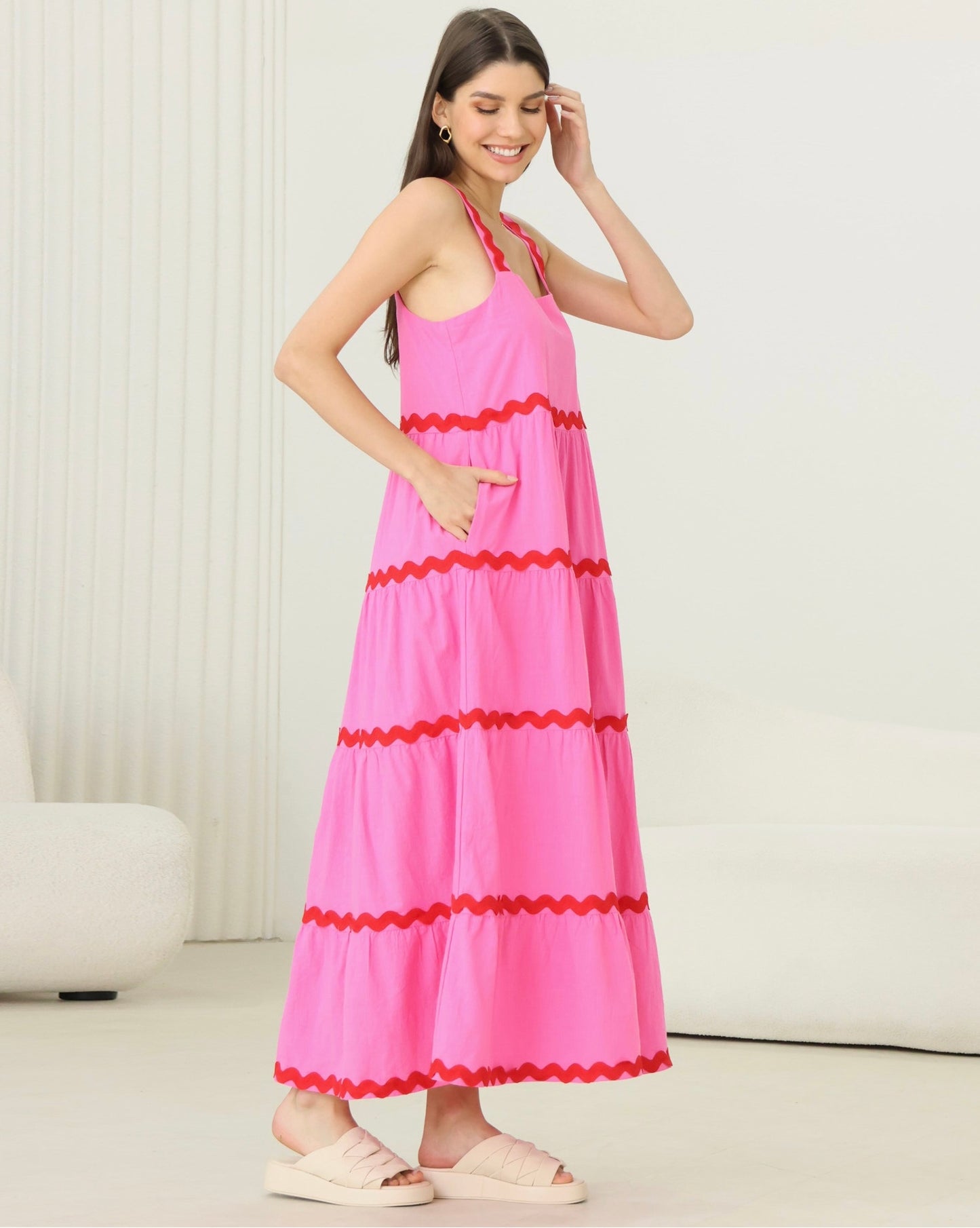 Iris Maxi Ric Rac Pink Maxi Dress lil'birdie boutique