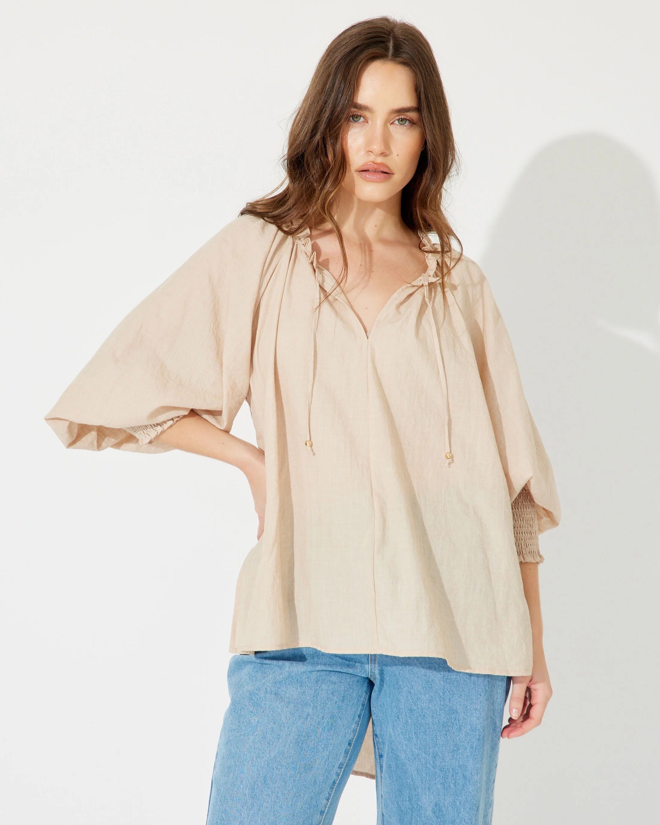 ISABELA LIGHT BLUE STRIPED LACE BLOUSE