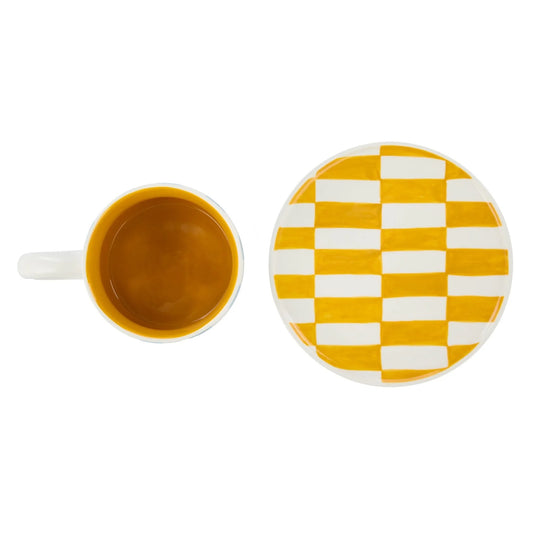 Check Mug & Plate Set | Mustard/Blue