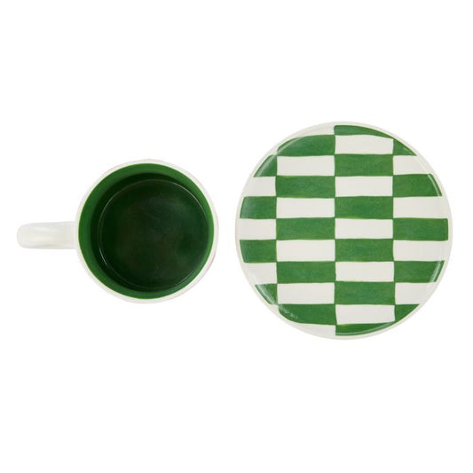 Check Mug & Plate Set | Pink/Green