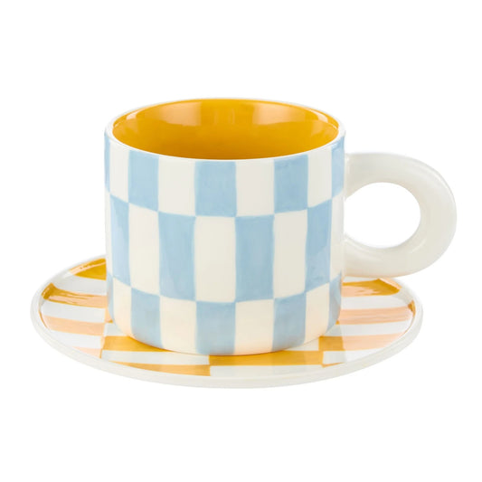 Check Mug & Plate Set | Mustard/Blue