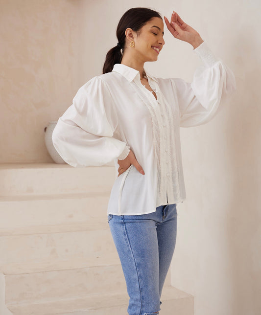 Lotus Frilled Shirt | White