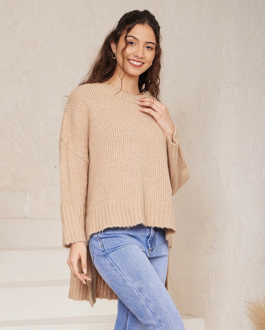 Iris Maxi Hi Lo Knit Jumper | Beige