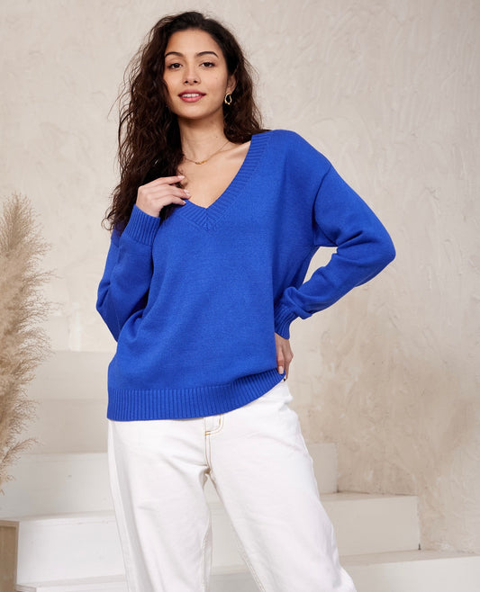 Iris Maxi | Gwen V-Neck Jumper | Blue
