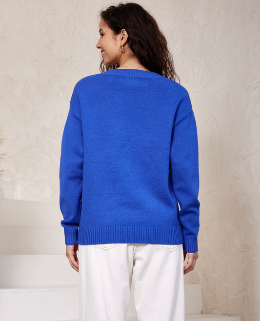 Iris Maxi | Gwen V-Neck Jumper | Blue