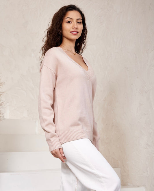 Iris Maxi | Gwen V-Neck Jumper | Beige