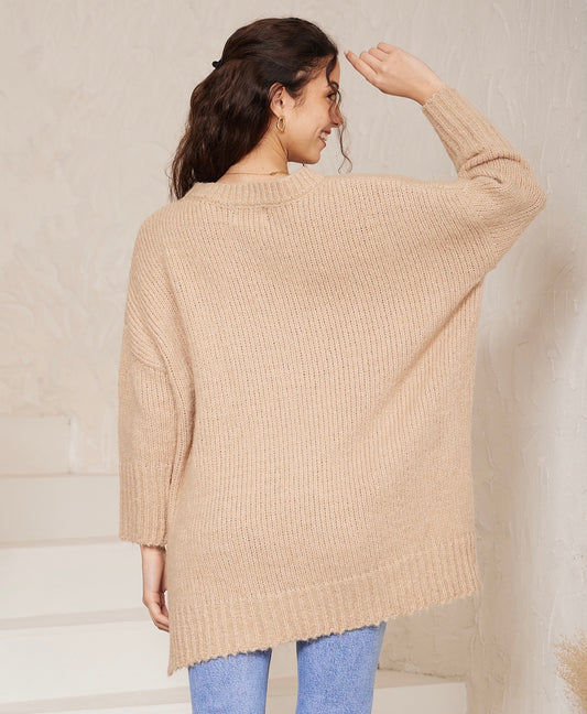 Iris Maxi Hi Lo Knit Jumper | Beige