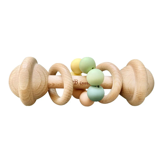 Silicone/Timber Rattle | Pastel Multi Colour