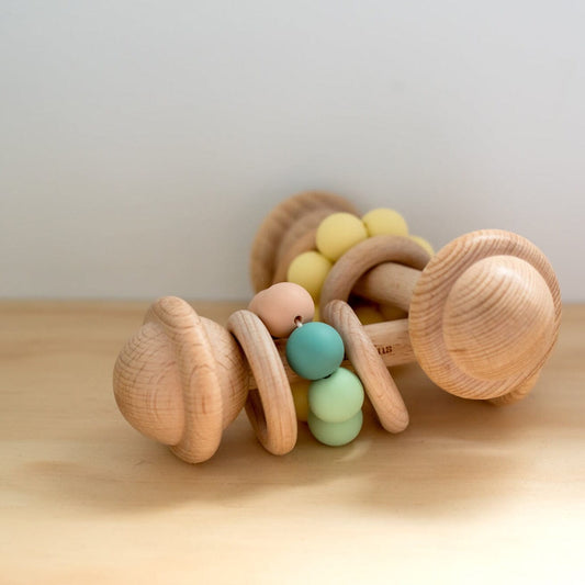 Silicone/Timber Rattle | Pastel Multi Colour