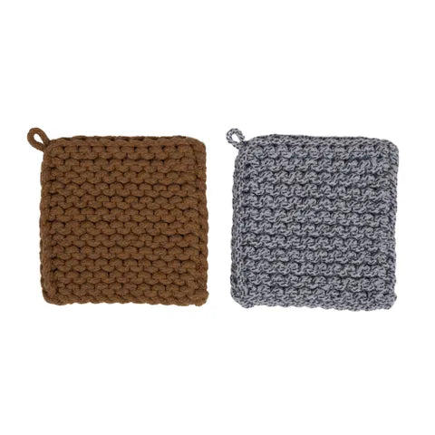 Knit Cotton Trivet 20x20cm | Chocolate & Grey