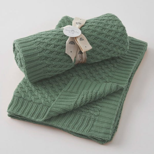 Basket Weave Knit Blanket | Forest Green