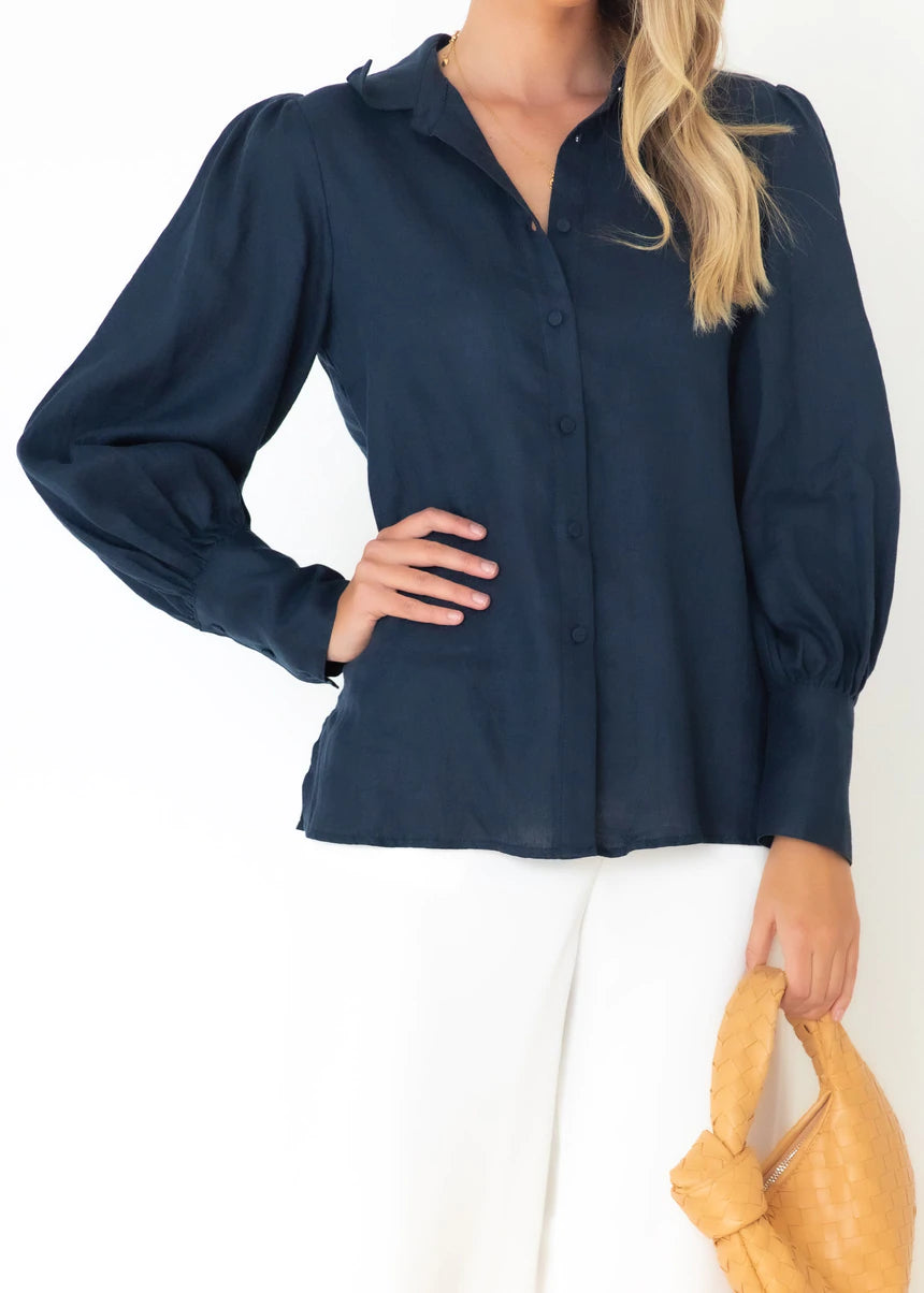Sunny Girl | Delma Linen Shirt in Navy