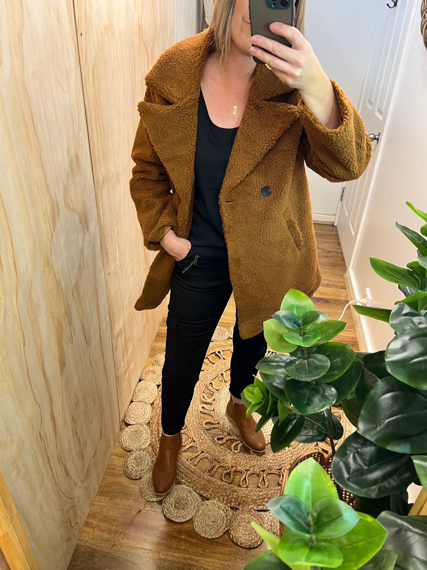 Pink Diamond Alexa Teddy Jacket in Tan