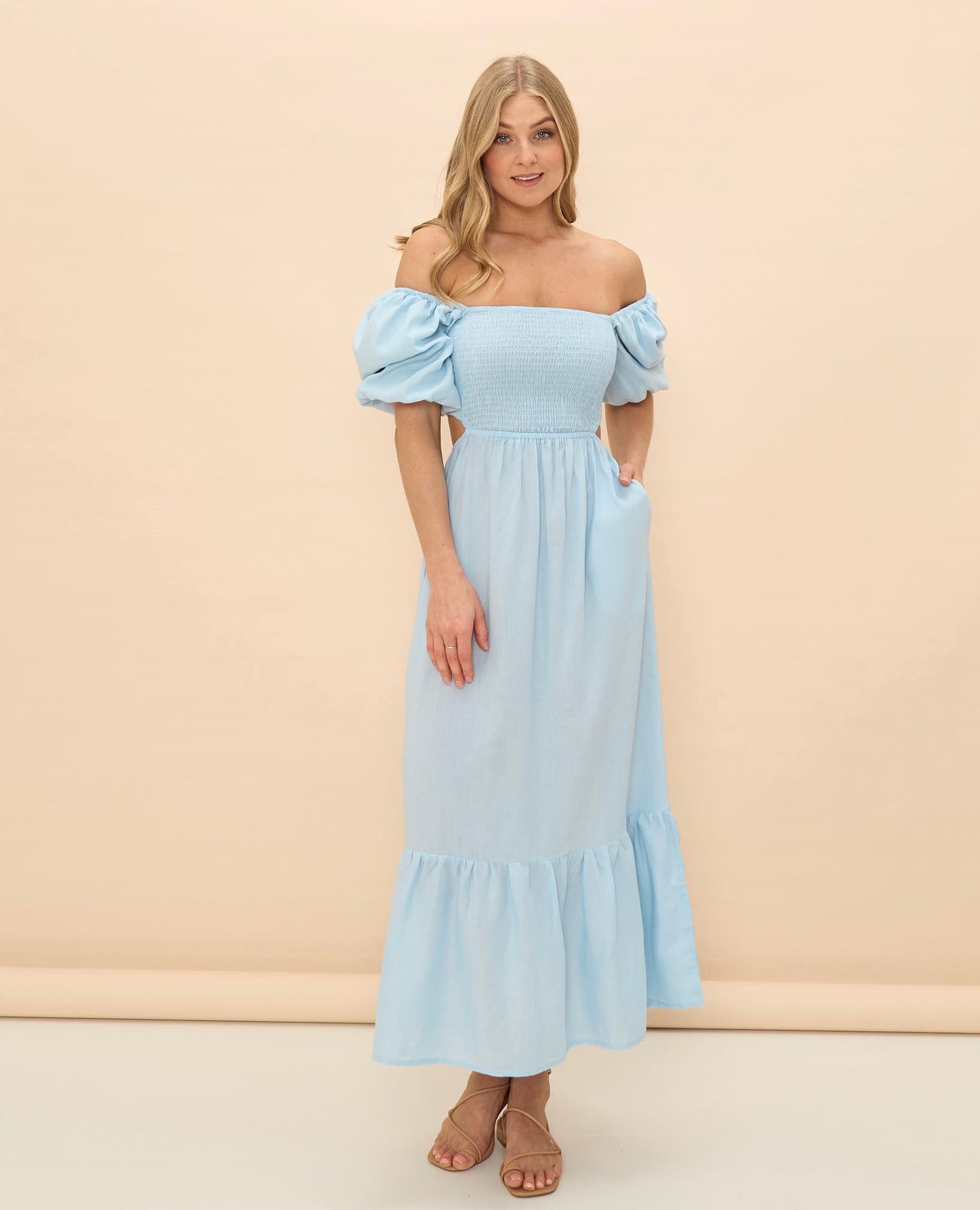 Felicity Puff Sleeve Maxi Dress | Blue lil'birdie boutique Felicity Puff Sleeve Maxi Dress | Blue lil'birdie boutique