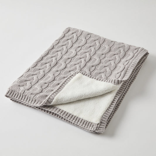 Aurora Cable Knit Blanket | Grey/Cream