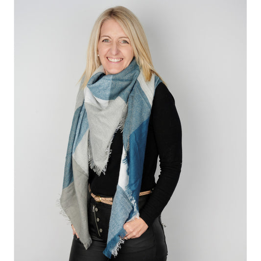 Blue Two-Tone Check Scarf
