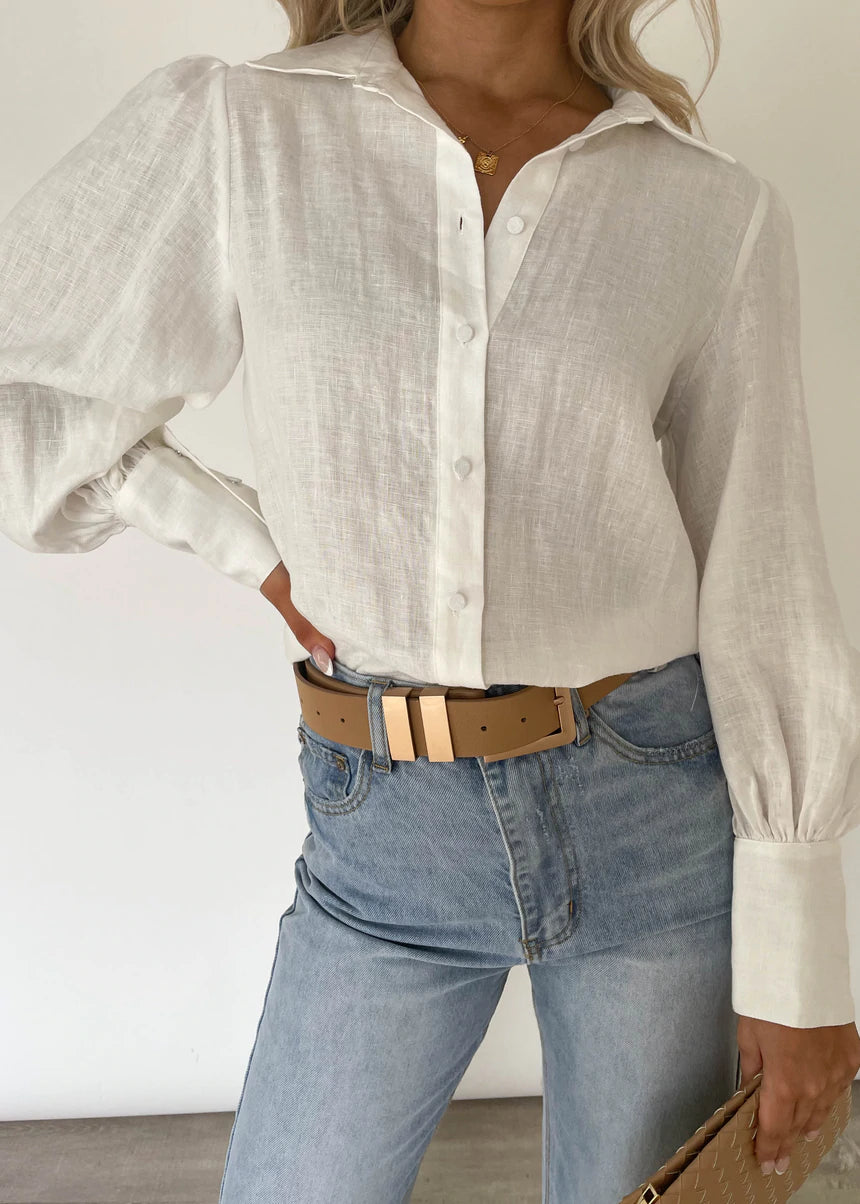 Sunny Girl | Delma Linen Shirt in Off-White