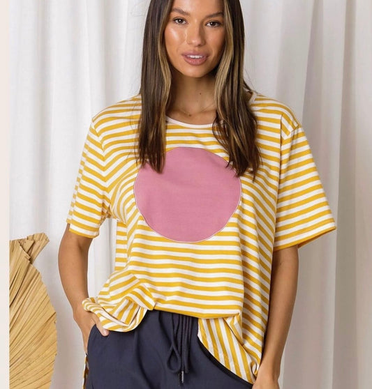 Love Lily | Ava Strip Tee in Mustard/Mauve