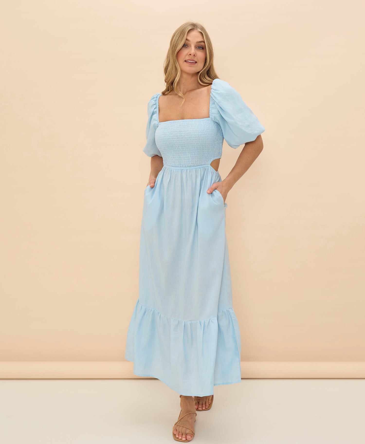 blue puff sleeve dress Felicity Puff Sleeve Maxi Dress