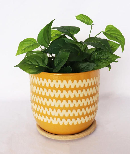 Onyx Planter with Saucer | Mustard